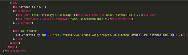 删除drupal9网站地图版权信息